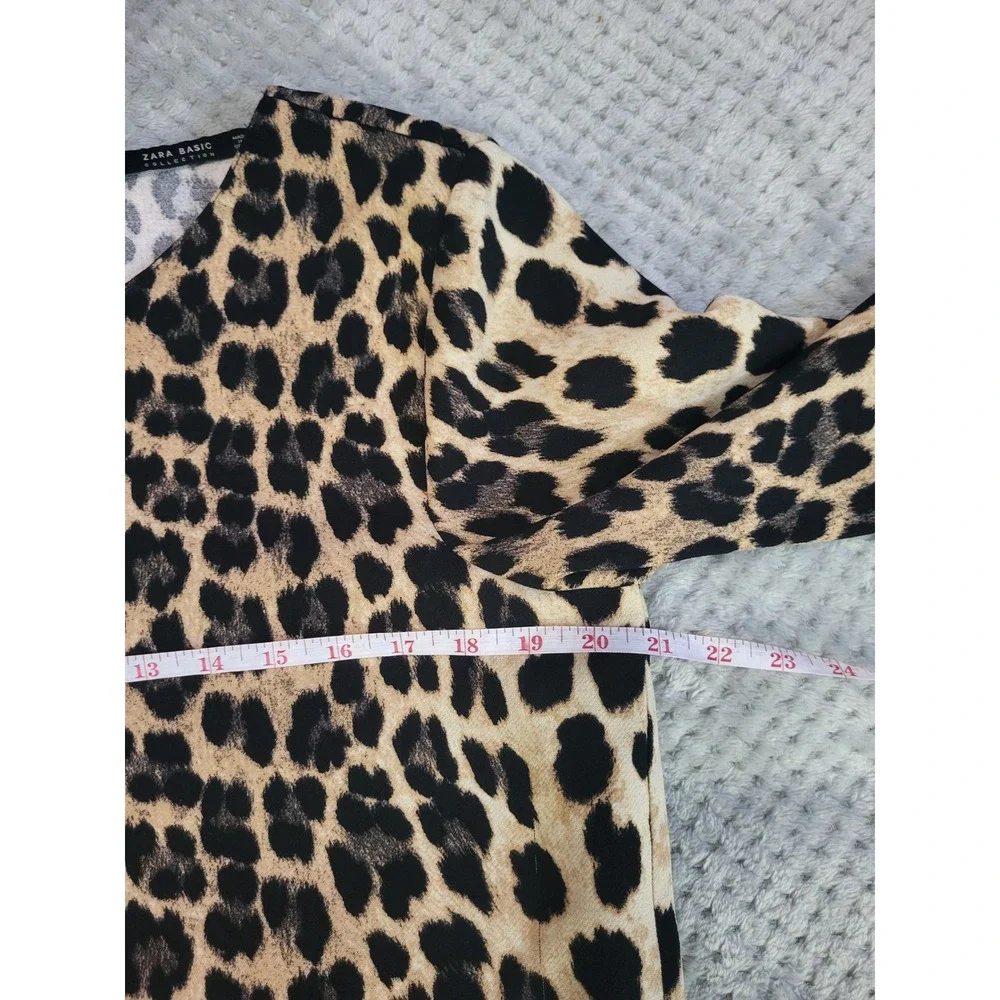 EUC Zara Basics leopard print flyaway long sleeve blouse size xl